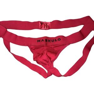 Maskulo Mens Red Athletic Jockstrap Logo Waistband Mesh Pouch Size‎ XL Underwear